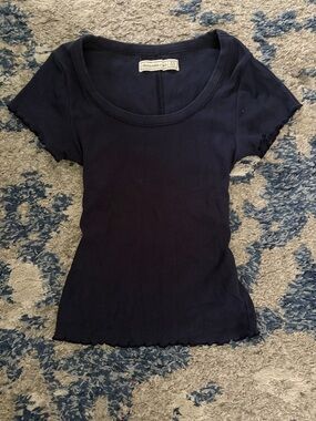 Abercrombie & Fitch Navy Ribbed Scoop Neck Short Sleeve Top